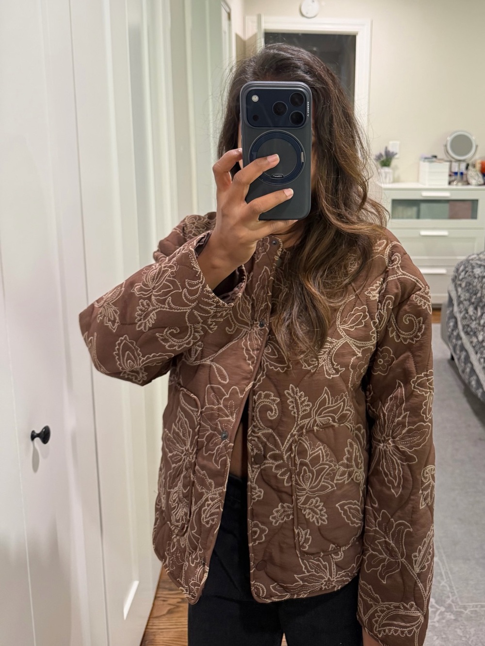 Zara Oversized Quilted Floral Jacket